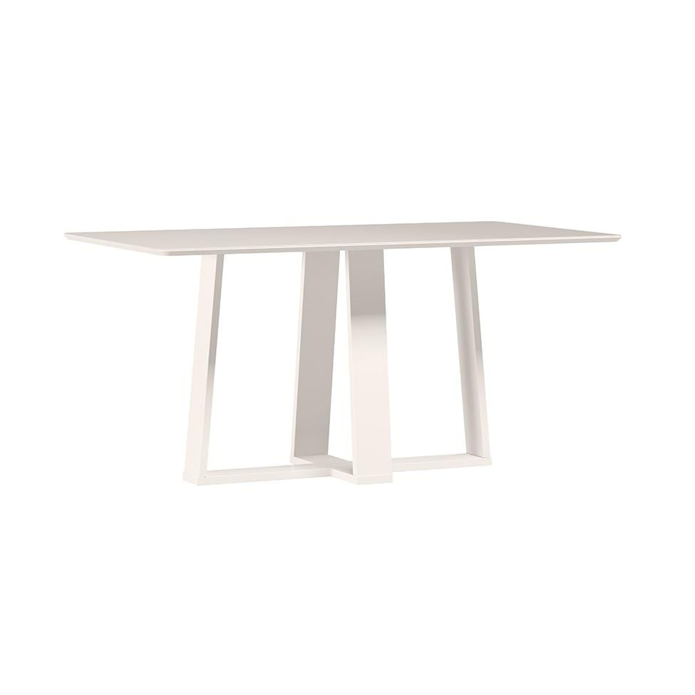 Mesa de Jantar Retangular com Tampo de Vidro Rubi Off White 160 cm