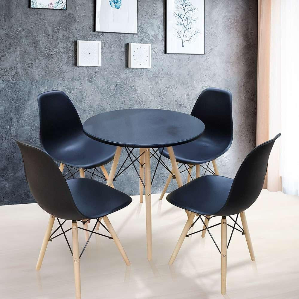 Conjunto de Mesa de Jantar com 4 Cadeiras Eames Preto