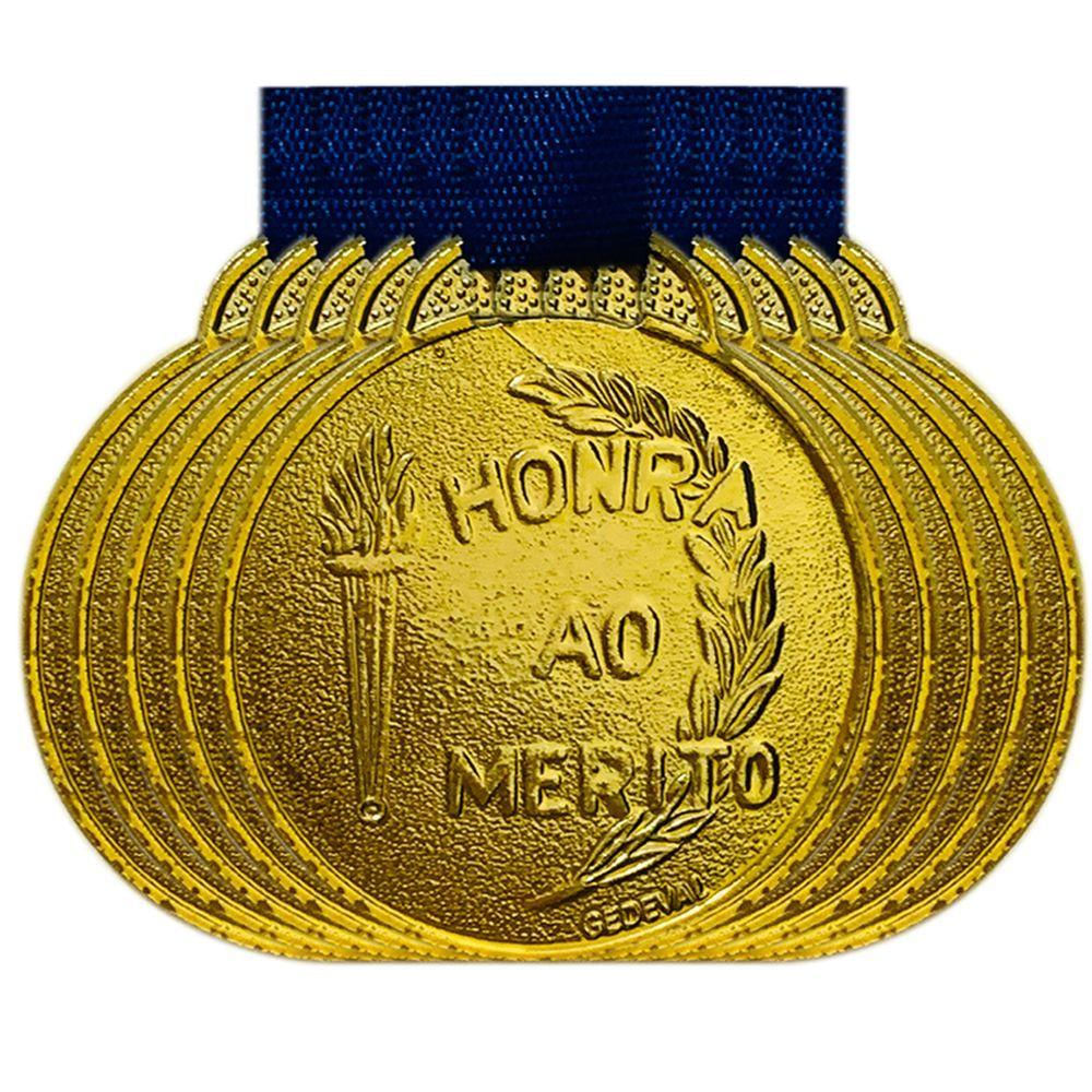 Kit 60 Medalhas Honra Ao Mérito Jogos Escolares 35mm + Fita ouro