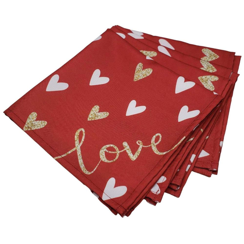 Kit 4 Guardanapos de Tecido Coração Love Vermelho 40cmx40cm