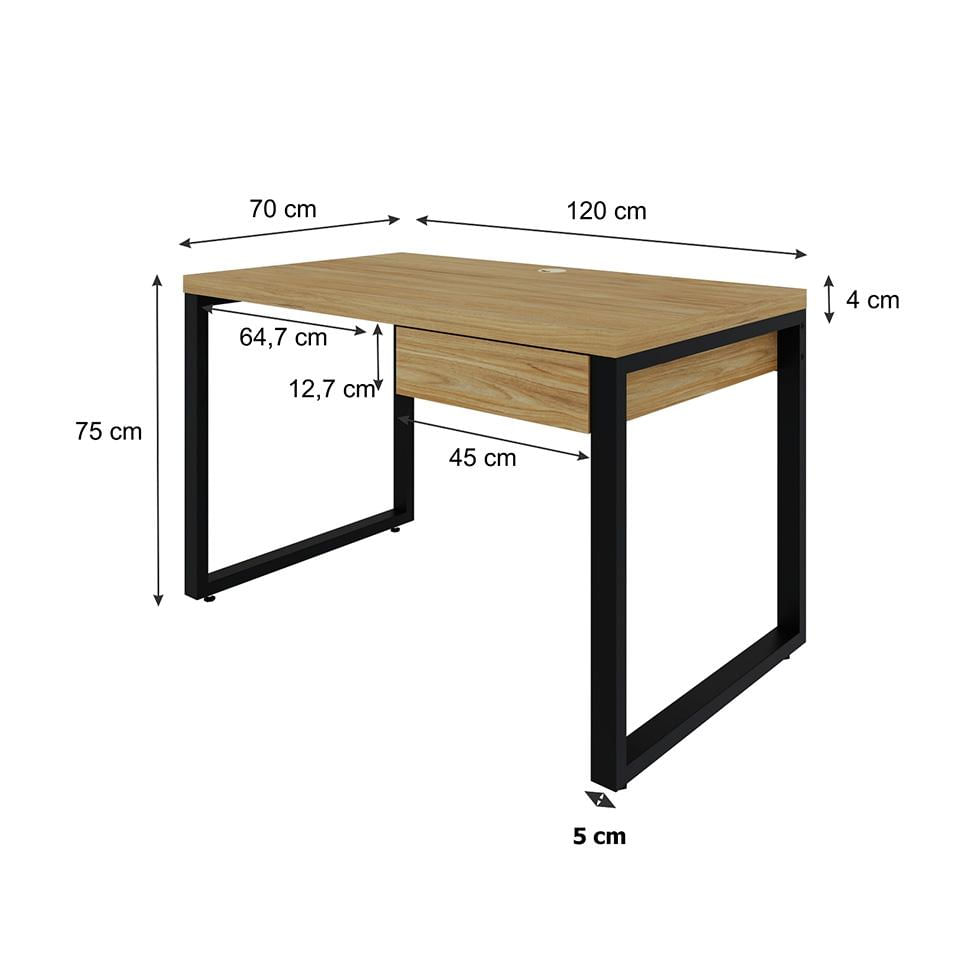 Mesa de Escritório Retangular Miguel 1 GV Vermont e Preta 120 cm