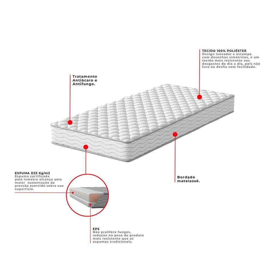 Cama Box com Colchão Viúva Howie Espuma D33 (17x128x188) Branco e Cinza