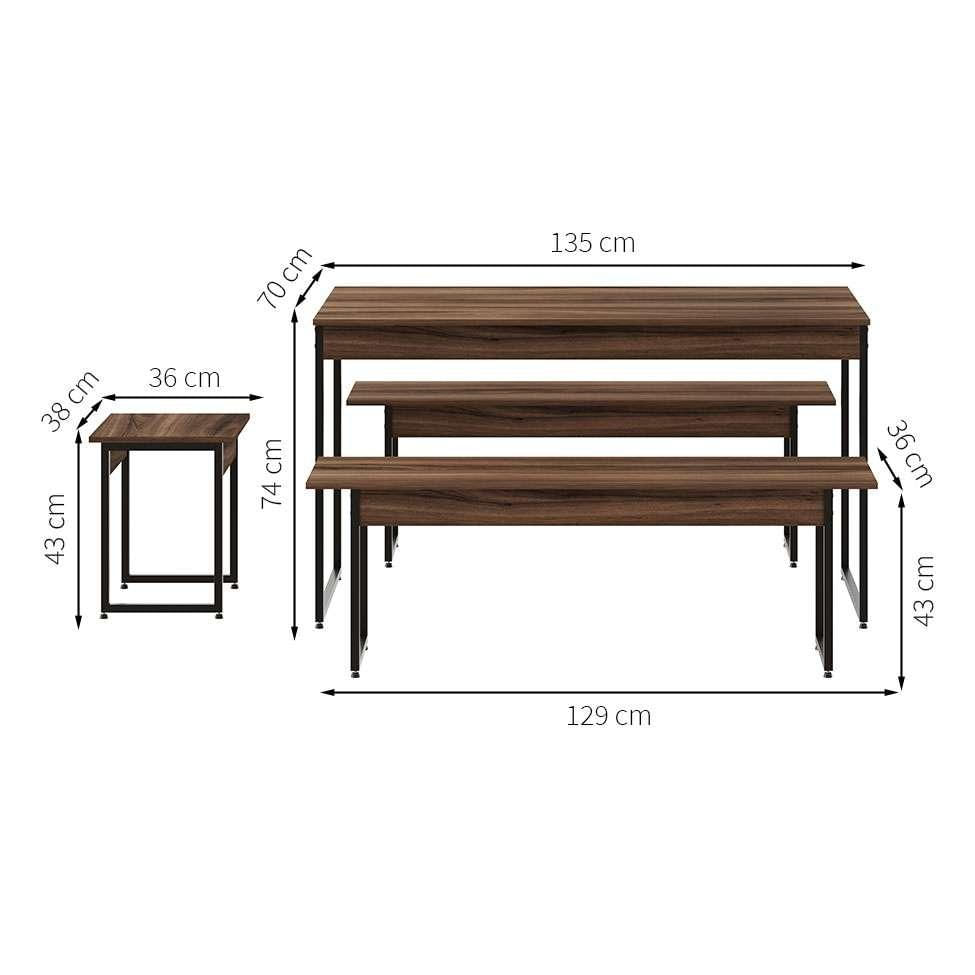 Conjunto de Mesa de Jantar com 2 Bancos e 2 Banquetas Studio Nogal e Preto