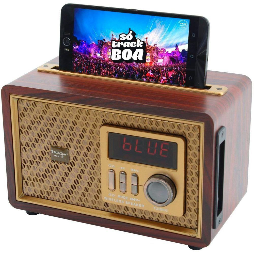 Caixa De Som Bluetooth Usb Sd Rádio Fm Dourado Ms071bt