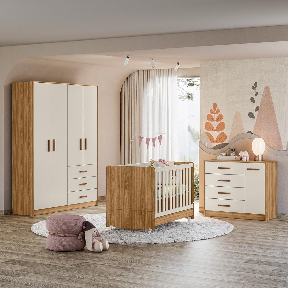 Dormitorio Infantil Completo 3 Peças 99210 Nature Off White Plla