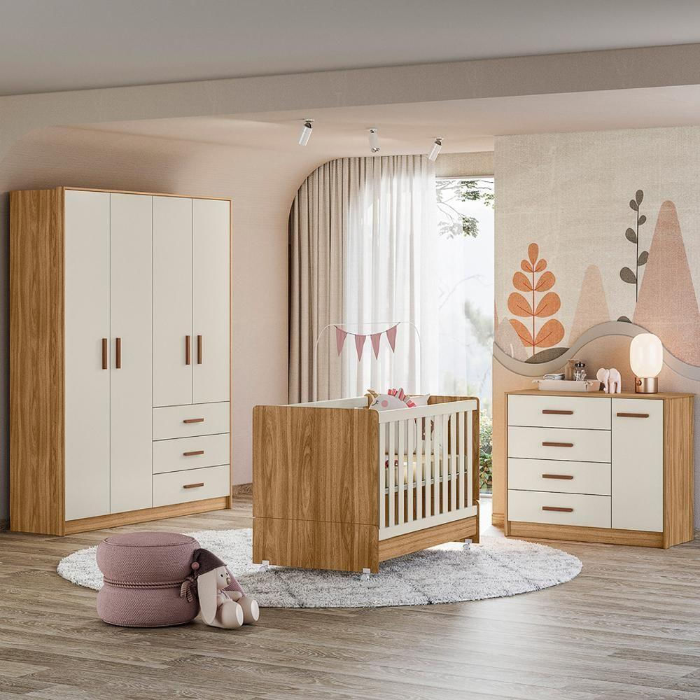 Dormitorio Infantil Completo 3 Peças 99210 Nature Off White Plla