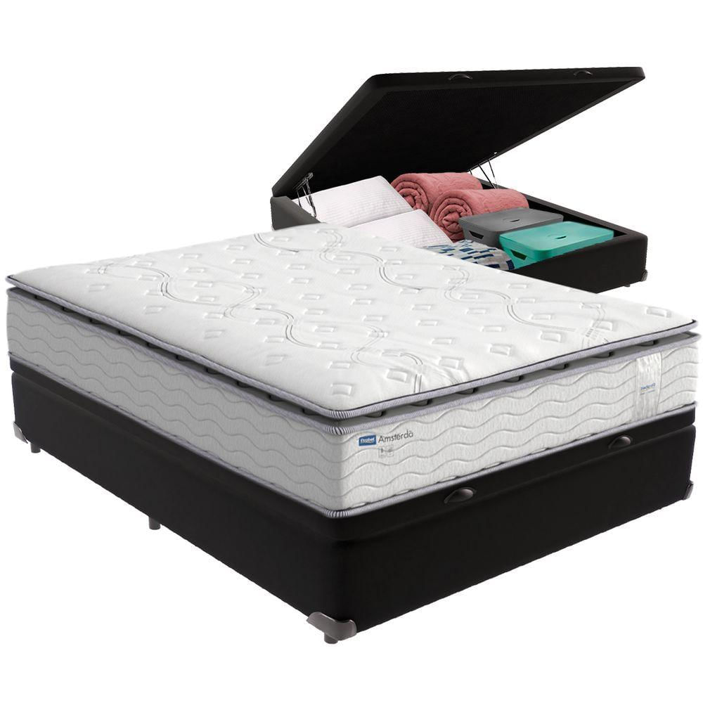 Cama Box Baú E Colchão Amsterdã Molas Ensacadas Casal Probel Casal Preto
