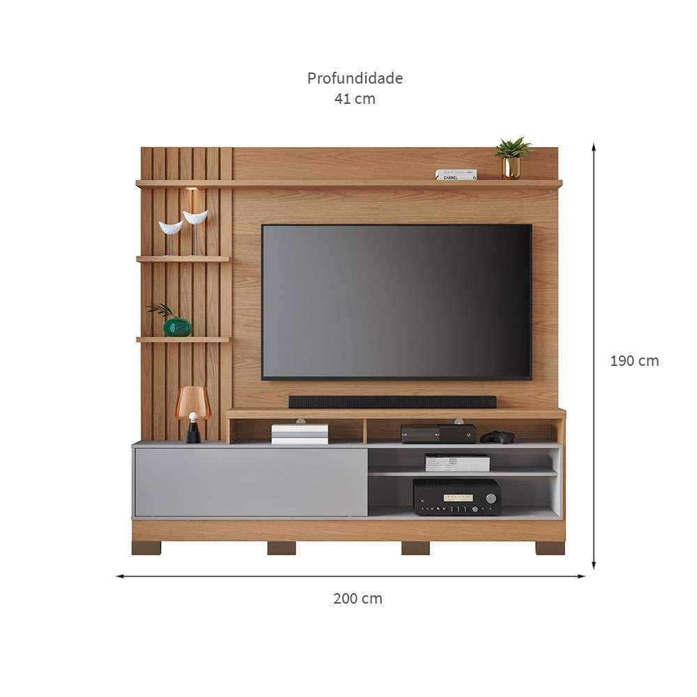 Estante para Home Theater e TV até 65 Polegadas com LED Maceió Freijó e Cinza