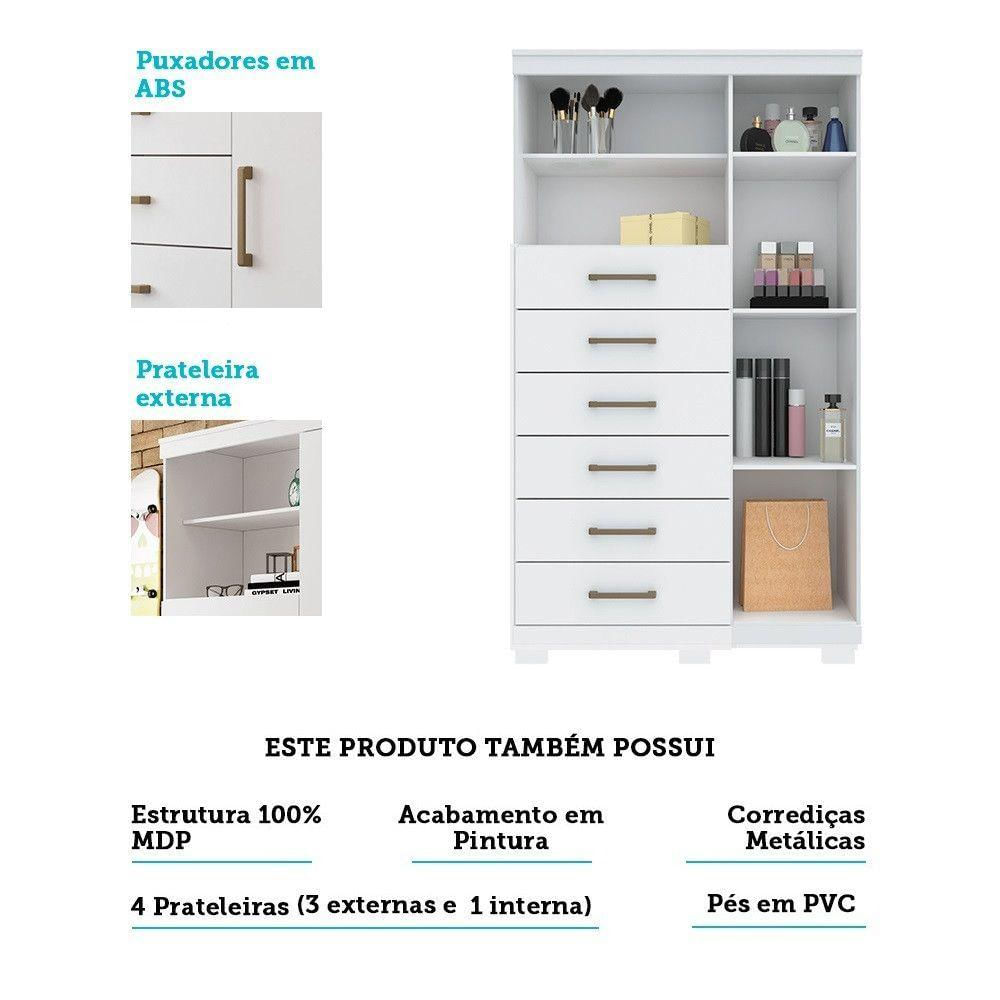 Cômoda Multiuso 1Porta 6Gavetas Marabá Santos Andirá Branco