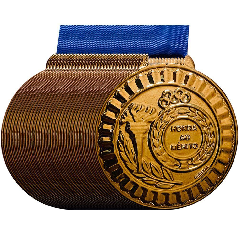 Kit 32 Medalhas Honra Ao Mérito 5,5cm Fita Azul Esportes bronze