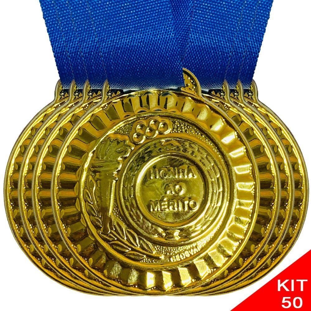 Conjunto 50 Medalhas De Honra Participação Escolar 44mm ouro