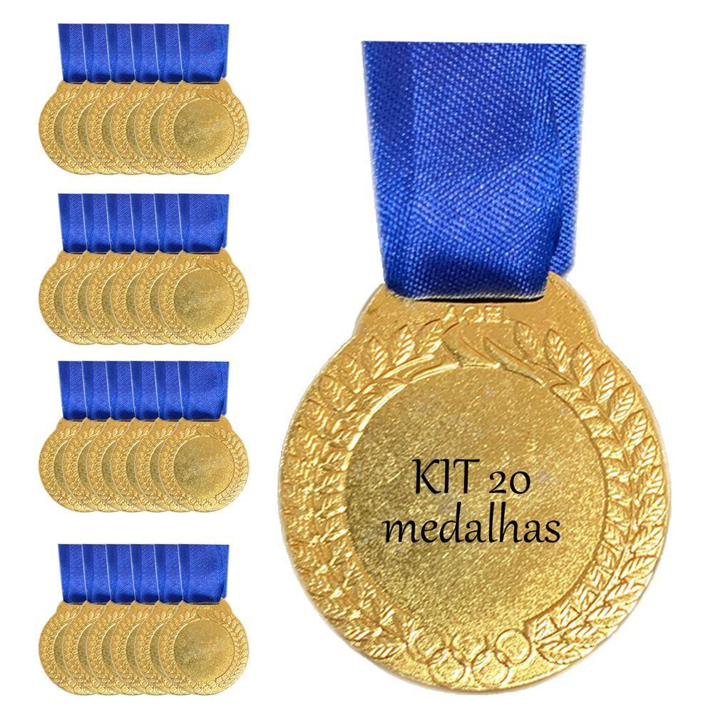 Kit 20 Medalhas Médias 40mm Ouro Prata Bronze Interior Liso ouro