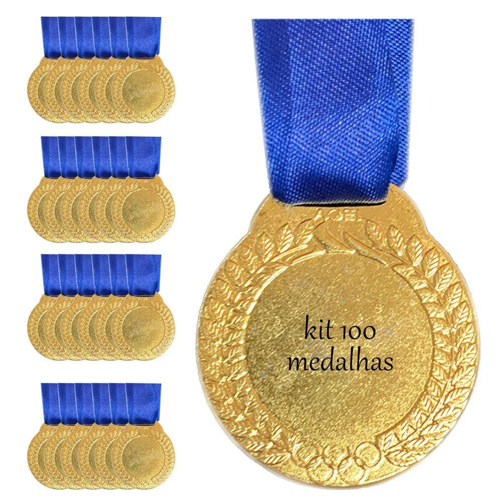 Kit 100 Medalhas 40mm Diâmetro Com Centro Liso Ouro Prata Bz ouro