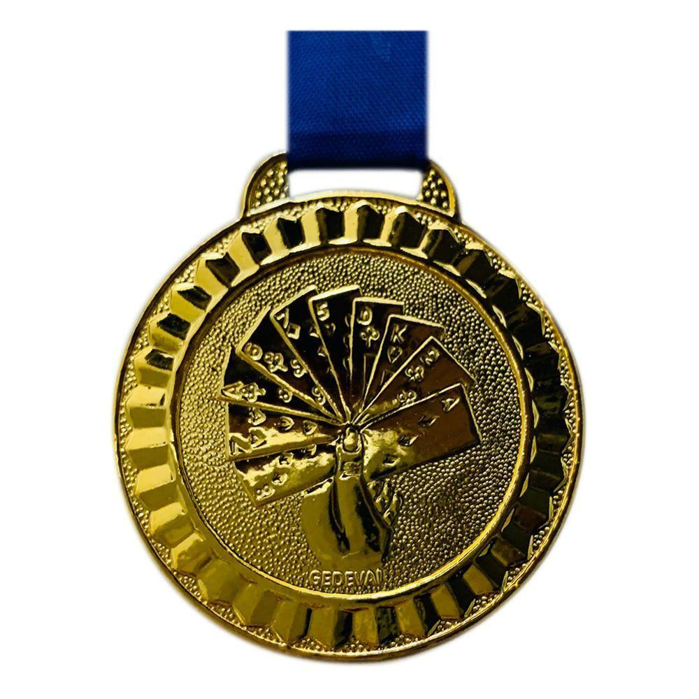 Medalha 45mm Baralho Carta Ouro Prata Bronze + Fita Azul ouro