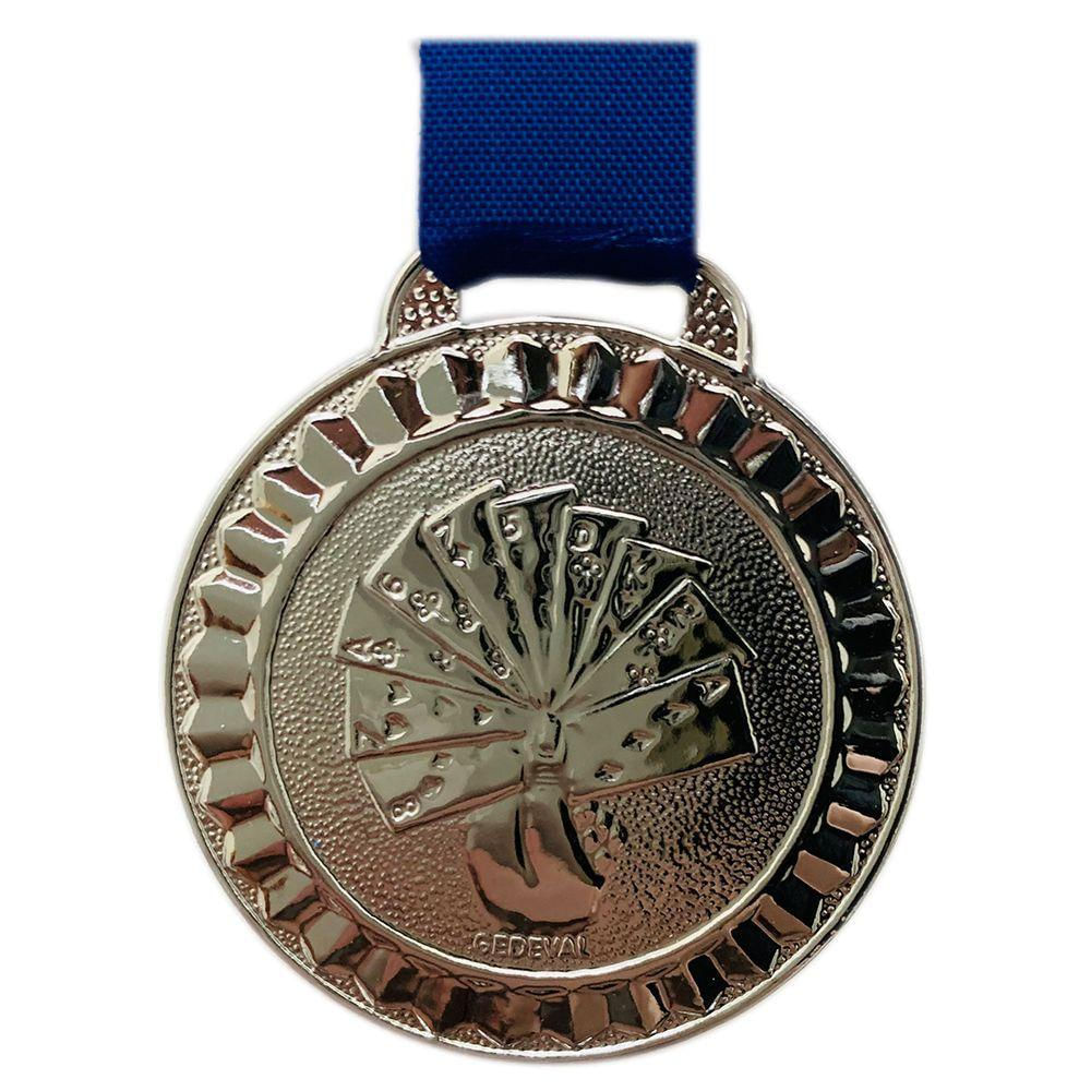 Medalha 45mm Baralho Carta Ouro Prata Bronze + Fita Azul prata