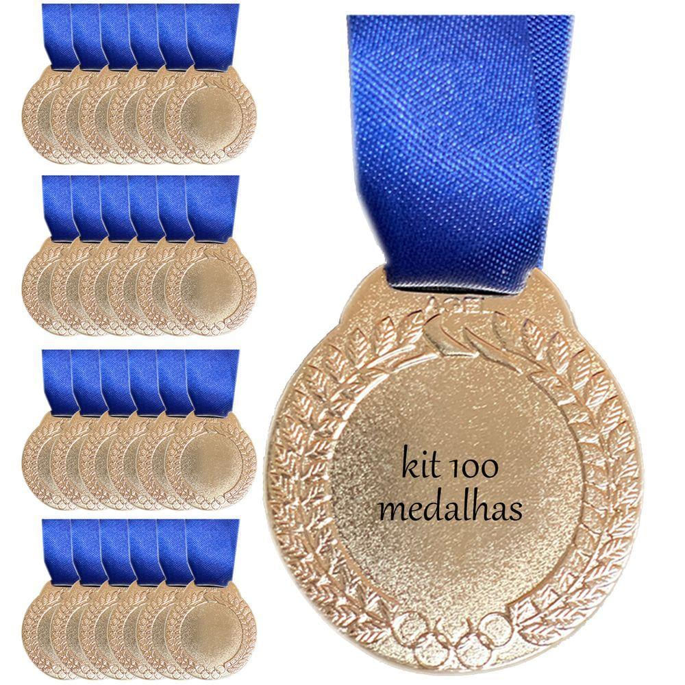 Kit 100 Medalhas 40mm Diâmetro Com Centro Liso Ouro Prata Bz prata