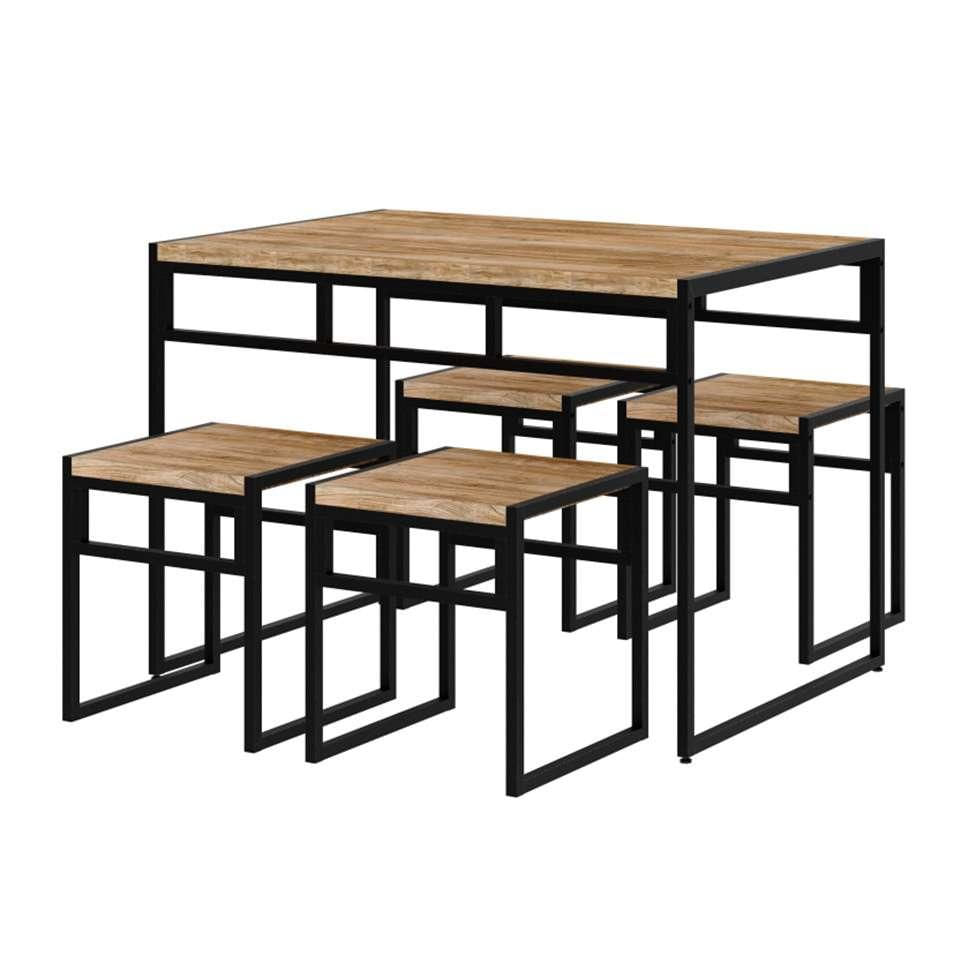 Conjunto de Mesa de Jantar com 4 Bancos Wooden Carvalho e Preto