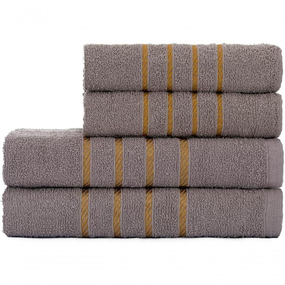 Jogo De Toalha Montreal Banho + Rosto Dourado 100% Algodão Alta Absorção Cinza
