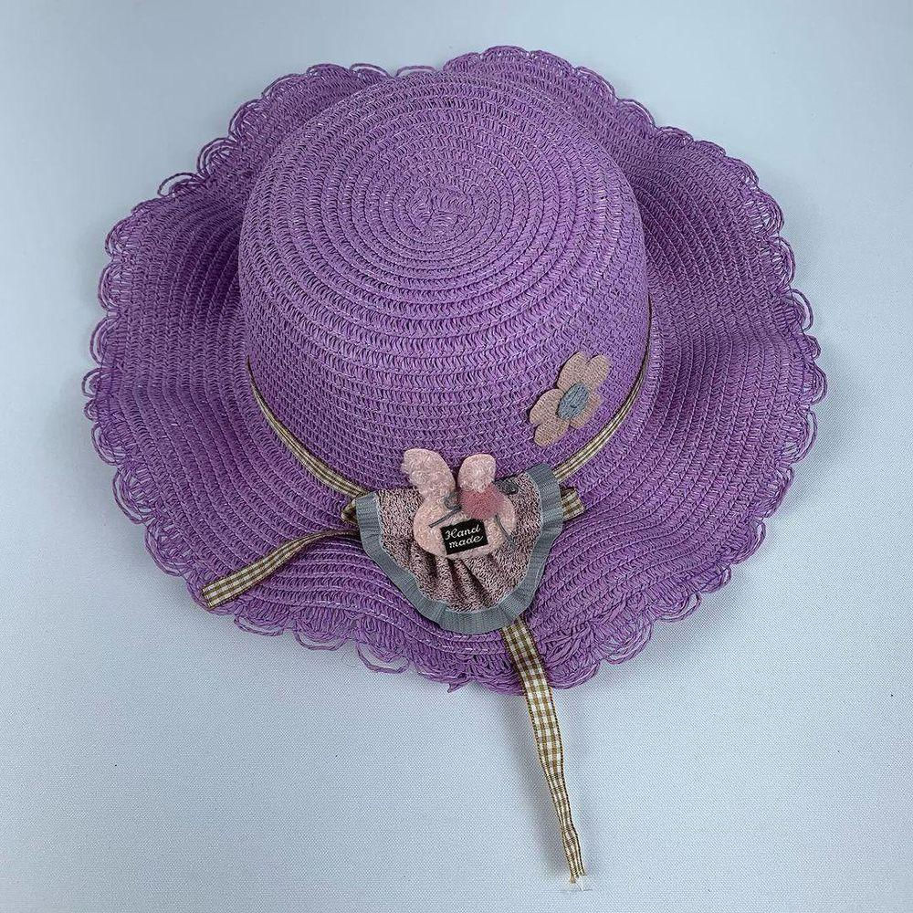 Chapéu De Palha Sintética Infantil Moda Praia Com Coelhinho Com Elástico lilas