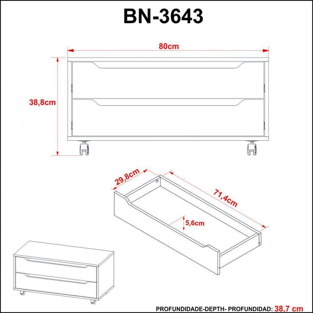 Balcão Gabinete 80cm Com 2 Gavetas Rodízio Tecnomobili Branco