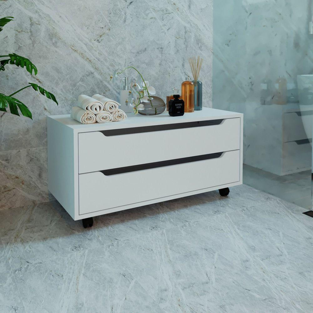 Balcão Gabinete 80cm Com 2 Gavetas Rodízio Tecnomobili Branco