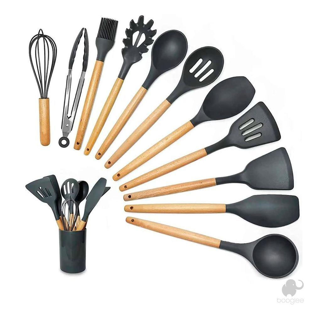 Kit Utensílios De Silicone Cozinha 11 Peças Preto - Booglee