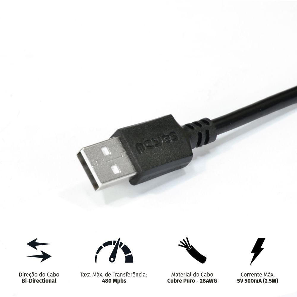 Cabo Para Impressora Usb A 2.0 Macho Para Usb B 2.0 Macho 28Awg Puro Cobre 2 Metros - Puabm2-2