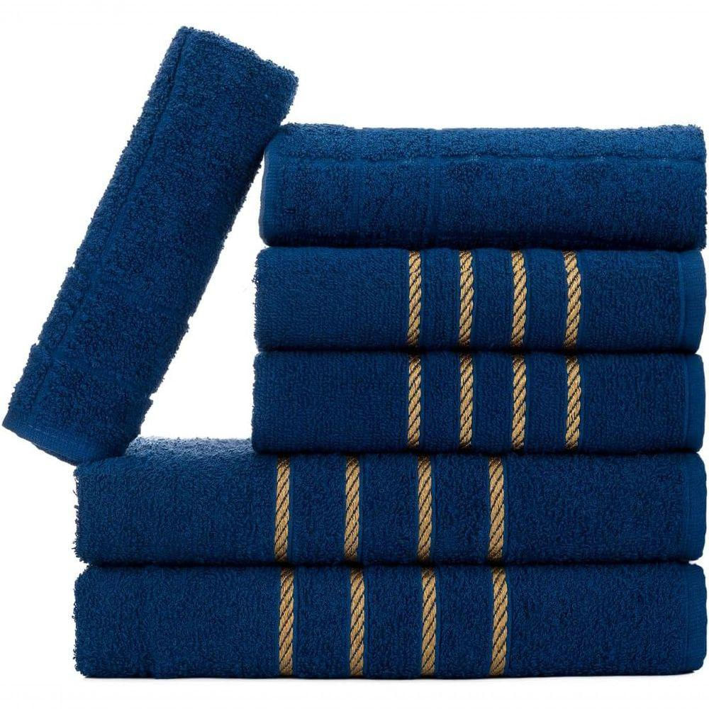 Jogo De Toalha Montreal 2 Banhão + 2 Rosto + 2 Tapete Piso Luxuoso 100% Algodão Azul Marinho