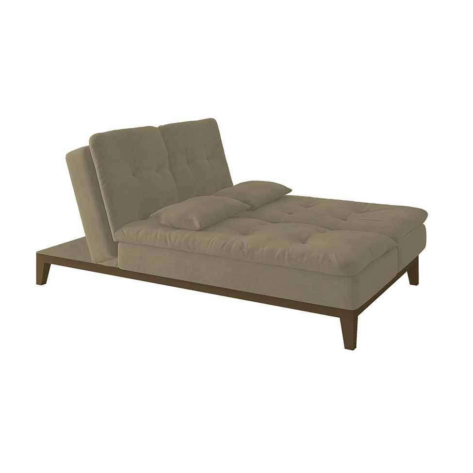 Sofá-Cama 3 Lugares Casal Amanda com Pés de Madeira Suede Bege