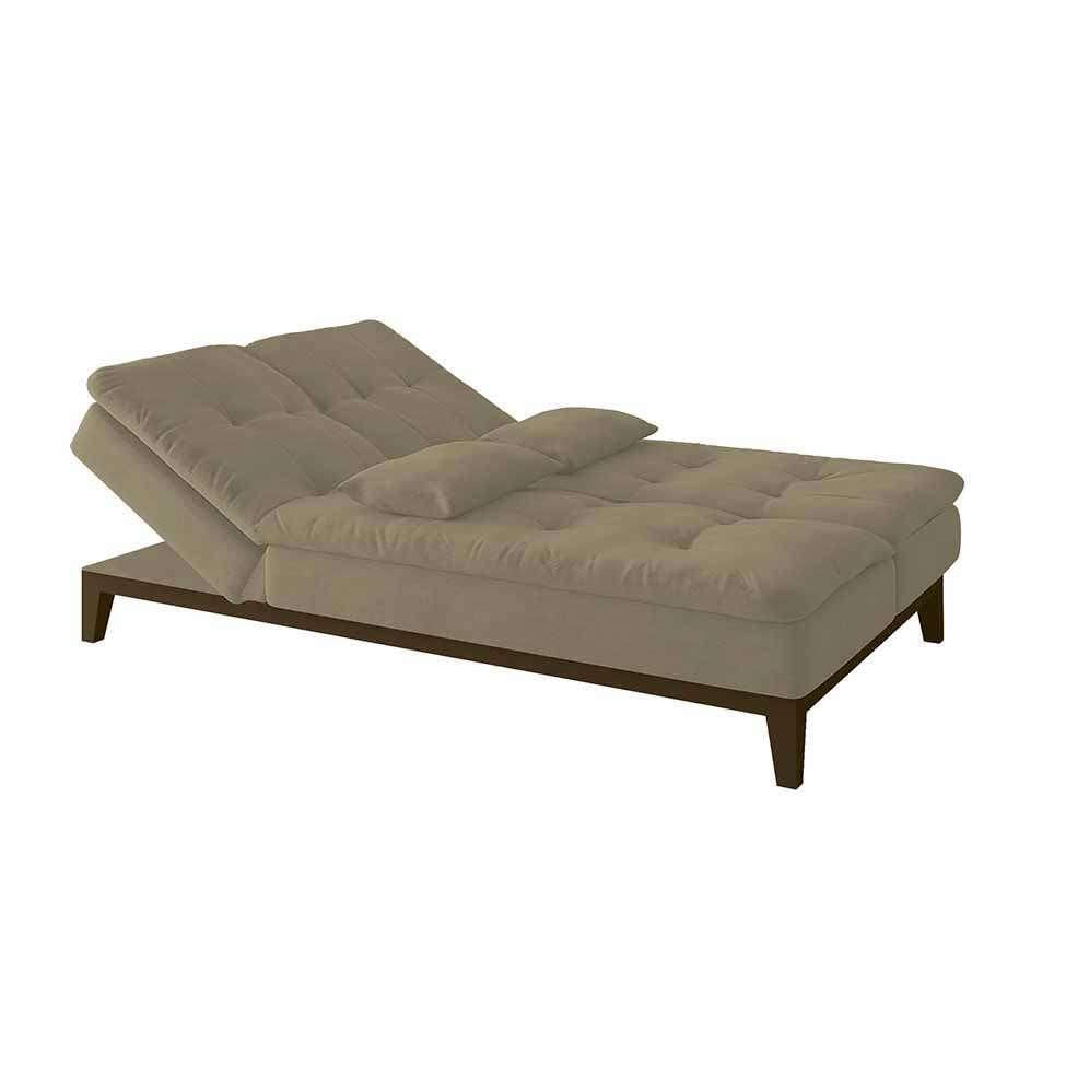 Sofá-Cama 3 Lugares Casal Amanda com Pés de Madeira Suede Bege