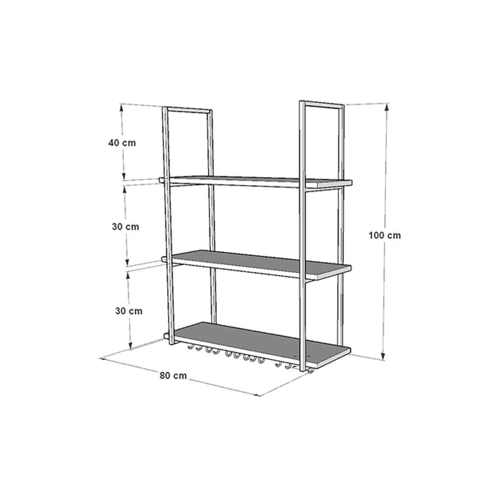 Prateleira Estilo Industrial Suspensa Teto Cozinha Nicho Denver 80cm Preto