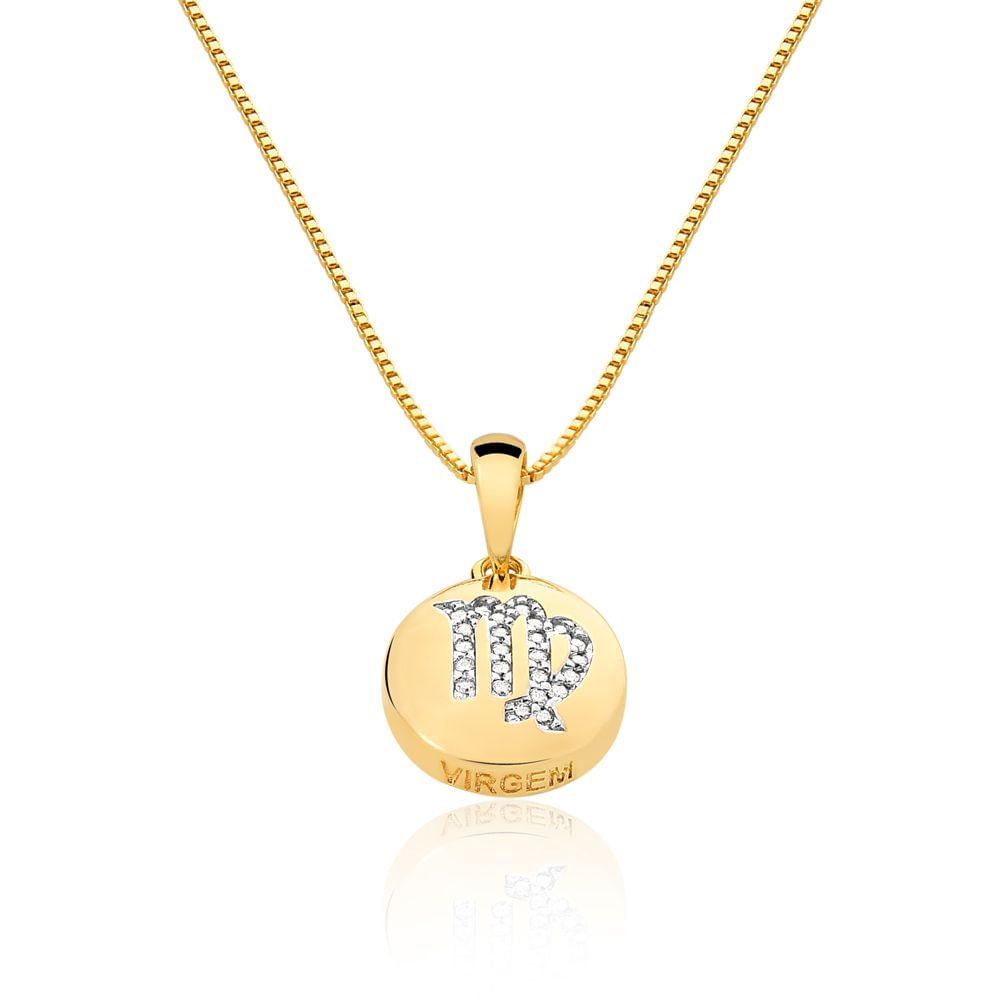 Colar De Signo Virgem Com Zirconias banhado em ouro 18k cordão