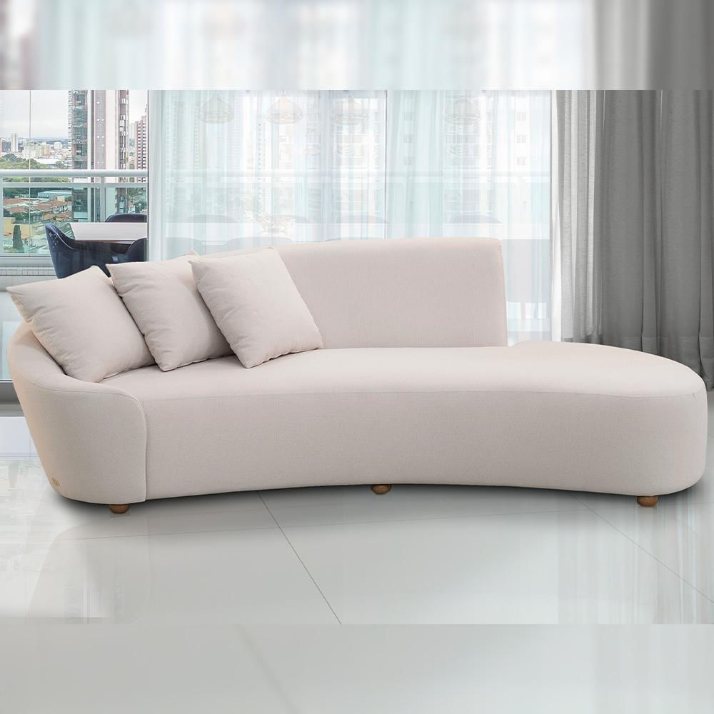 Sofá 3 Lugares Com Puff Orgânico Sala Living 230cm Adam T03 Veludo Bege - Lyam Decor