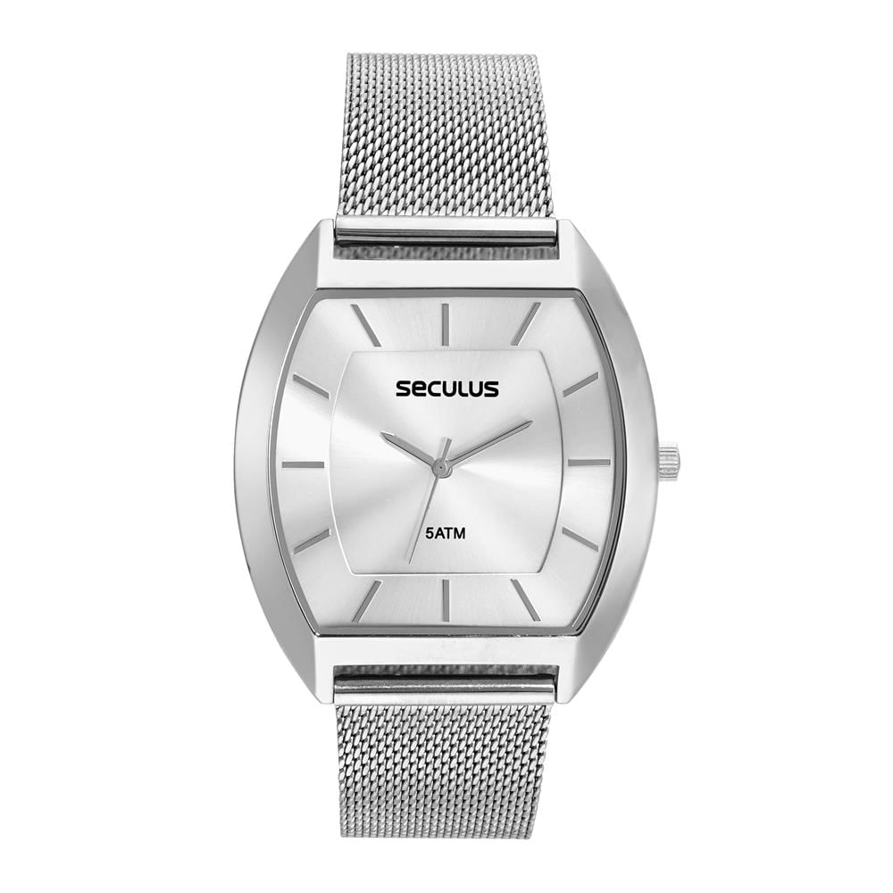 Relógio Seculus Masculino Ref: 23715g0svna4 Retangular Mesh Prateado