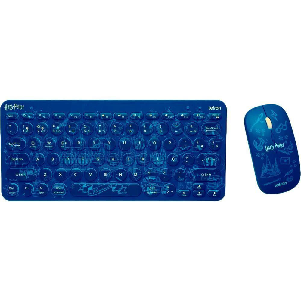 Kit Teclado E Mouse Sem Fio Letron Harry Potter Azul