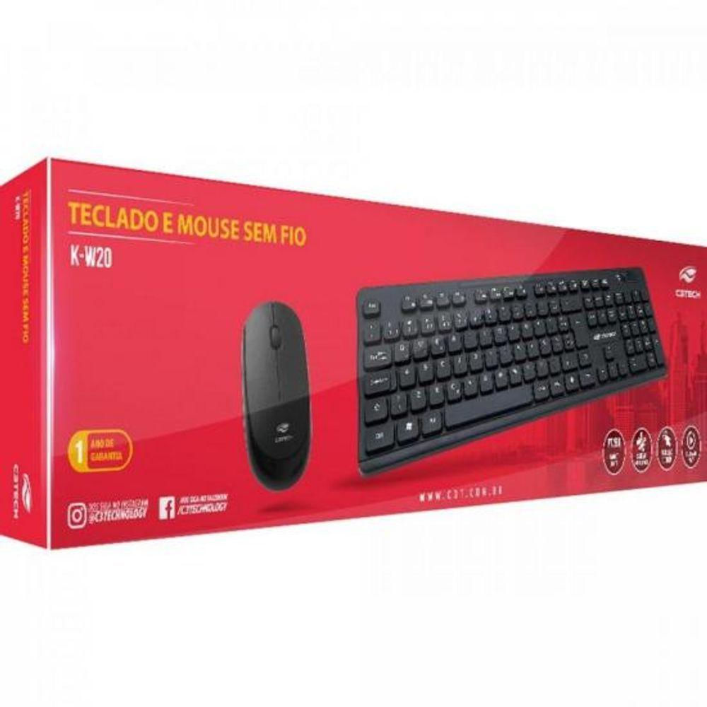 Kit Teclado + Mouse Sem Fio K-W20Bk Preto C3Tech