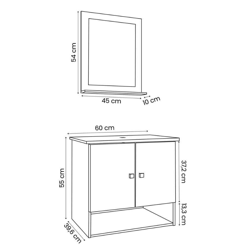 Gabinete Arm Banheiro Deli 2 Portas Com Cuba Oxford Preta Off White nature