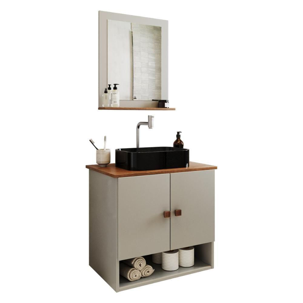 Gabinete Arm Banheiro Deli 2 Portas Com Cuba Oxford Preta Off White nature