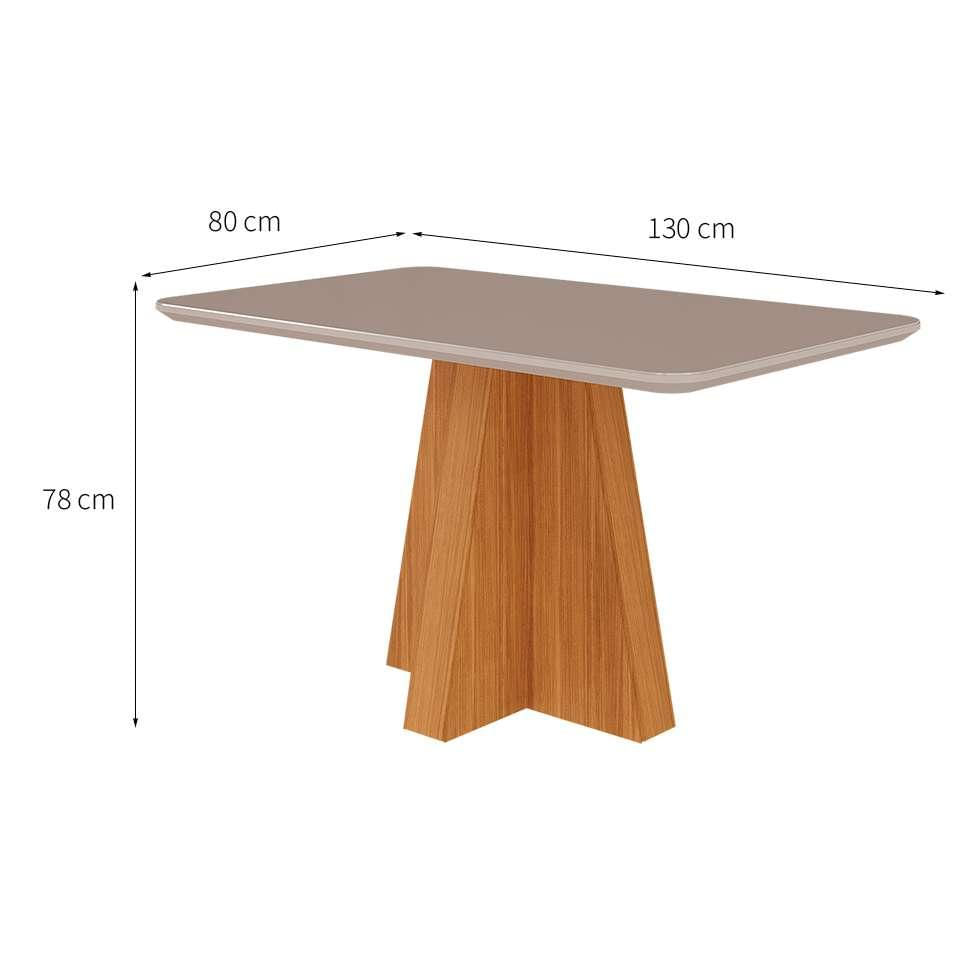 Conjunto de Mesa de Jantar Retangular com Tampo de Vidro Off White Maite e 4 Cadeiras Clarice Suede Joli e Nature