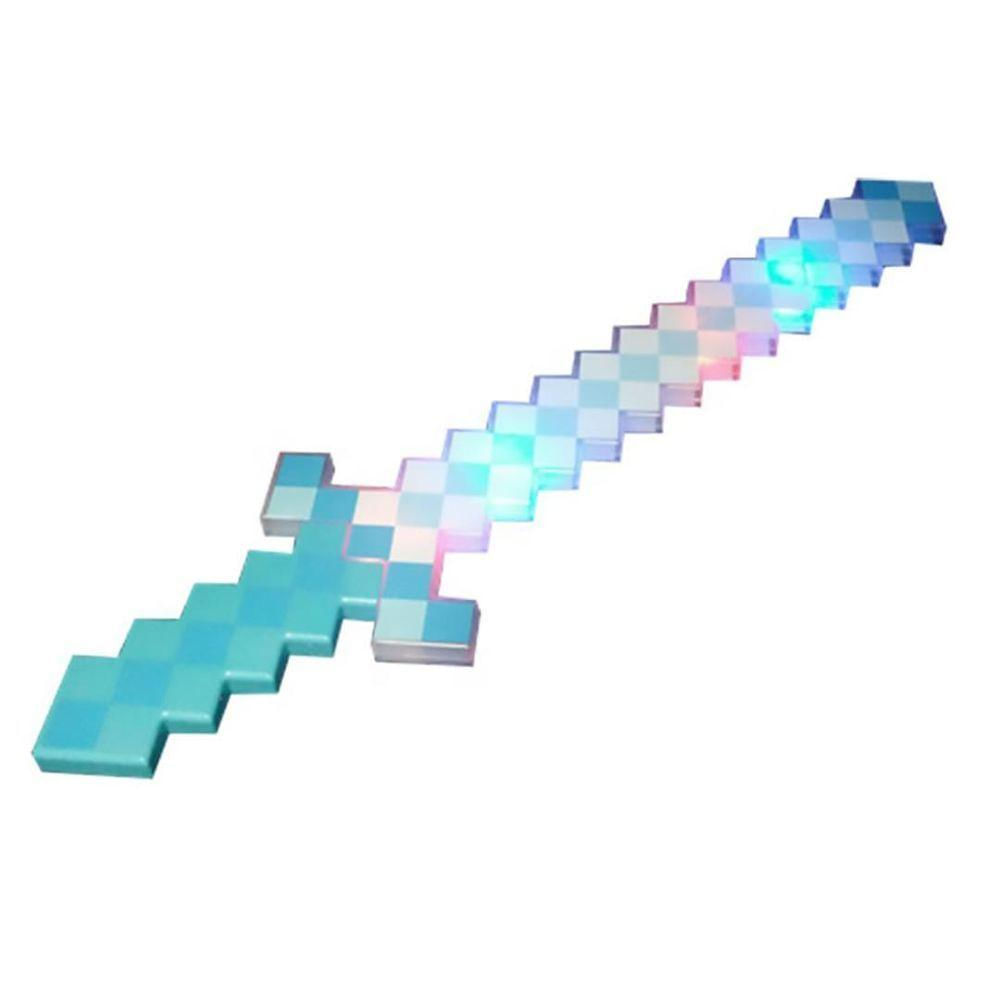 Brinquedo Espada Pixel Minecraft 58cm Som E Luz Azul Nº24