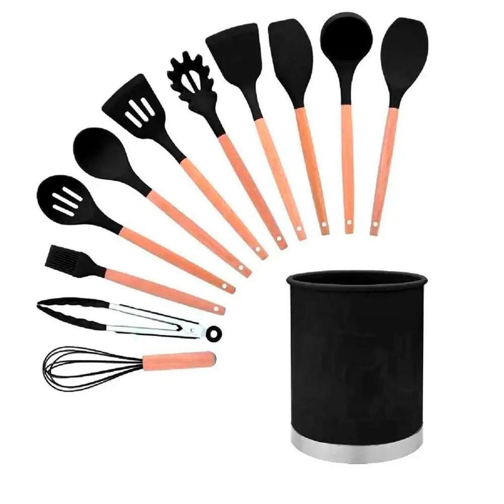 Jogo 12 Peças Utensílios Silicone Colher Espátula Concha