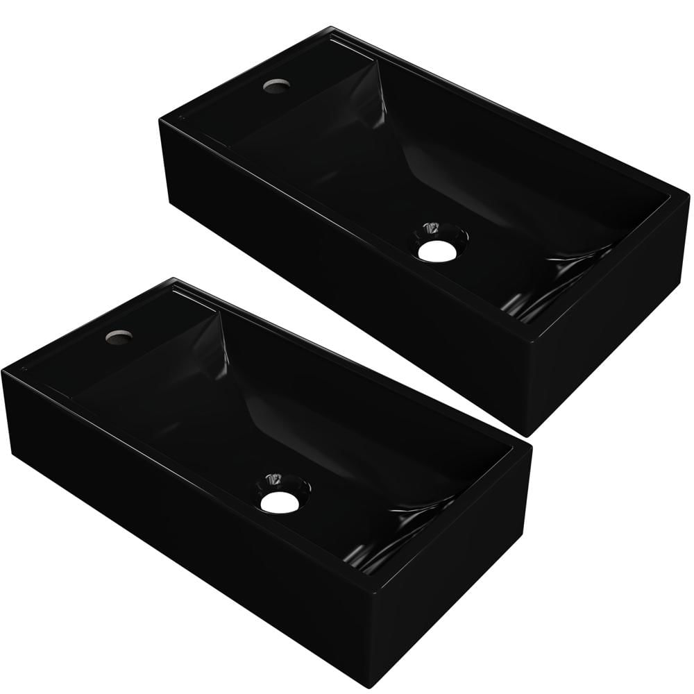 Kit 02 Cubas de Apoio Retangular Para Banheiro Lavabo Roma C01 RL545W Preto - Lyam