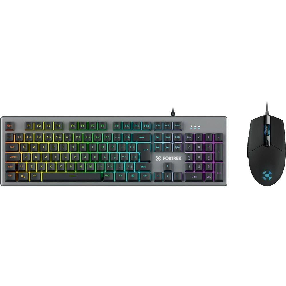 Kit Teclado E Mouse Gamer Fortrek Ranger Rainbow Rgb Grafite