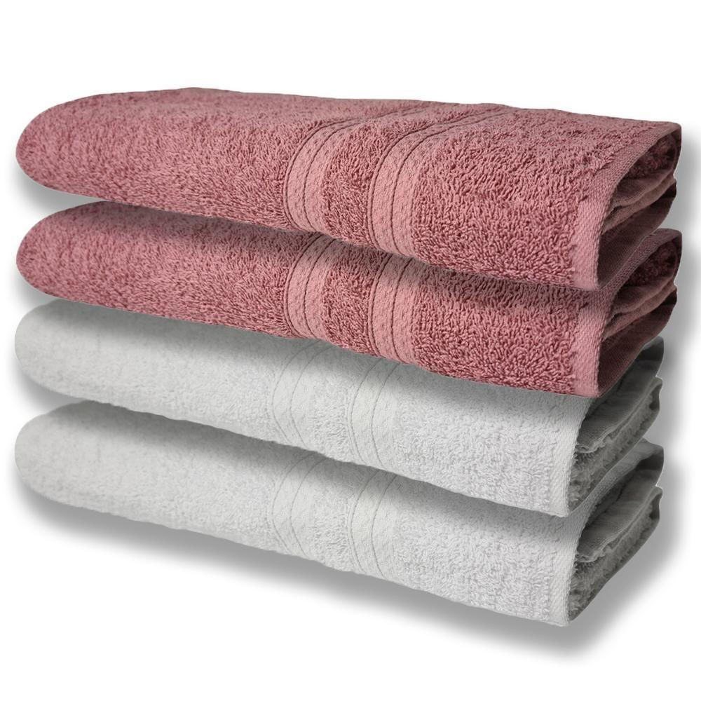 4 Toalhas Super Felpudas Grande E Grossa Algodão 80x150 Itália Soft Beka - Branco/rosê