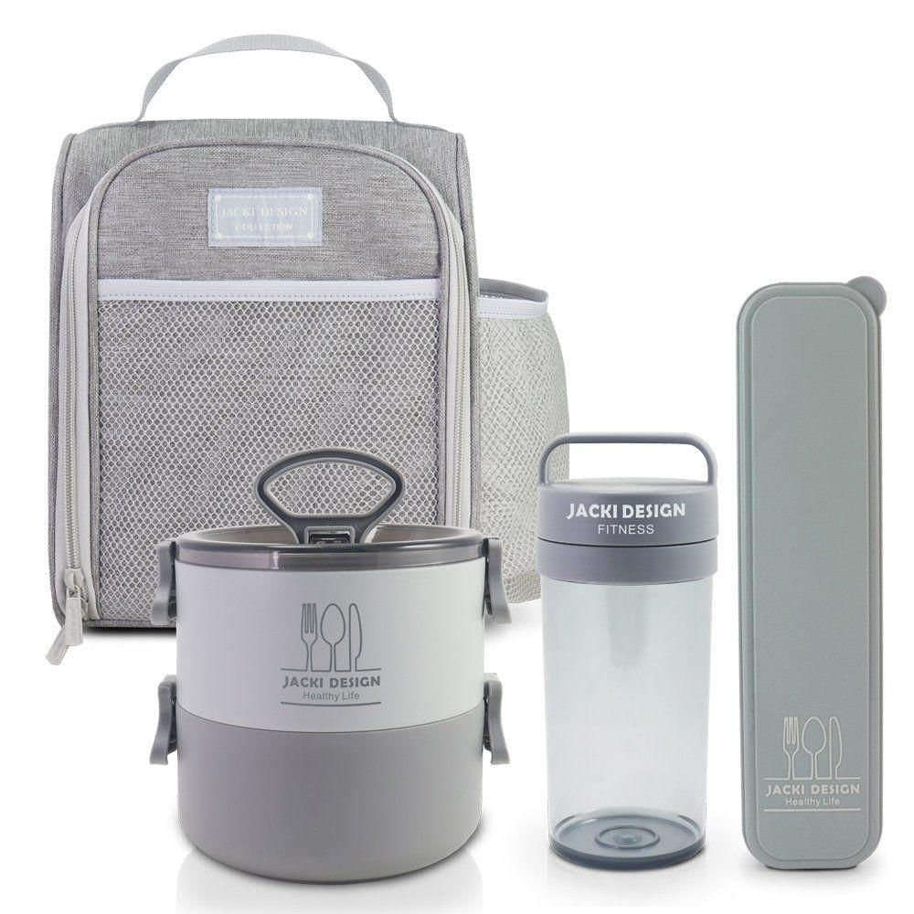 Conjunto Da Linha Joy Com Bolsa Térmica, Porta Talher, Pote De Marmita 2 Andares E Garrafa 430ml Cinza
