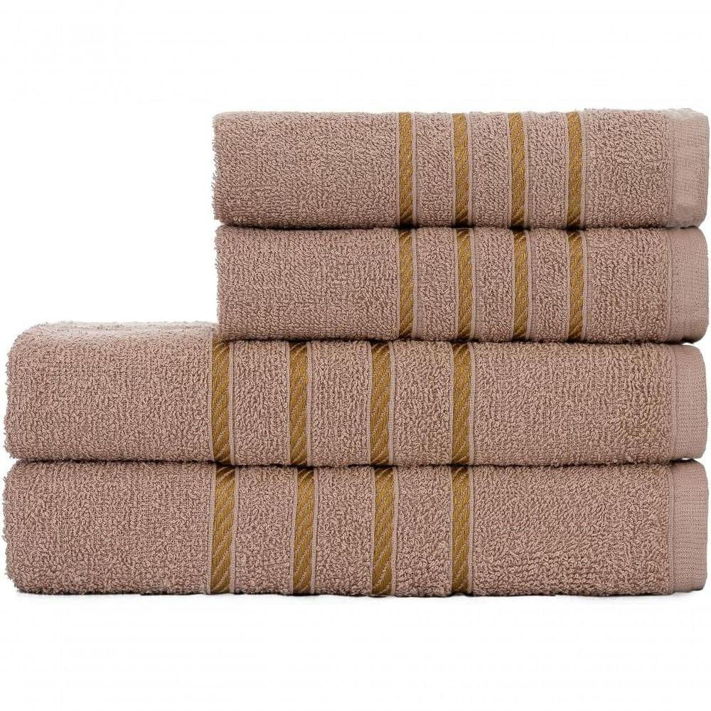 Jogo De Toalha Montreal Banho + Rosto Dourado 100% Algodão Alta Absorção Bege
