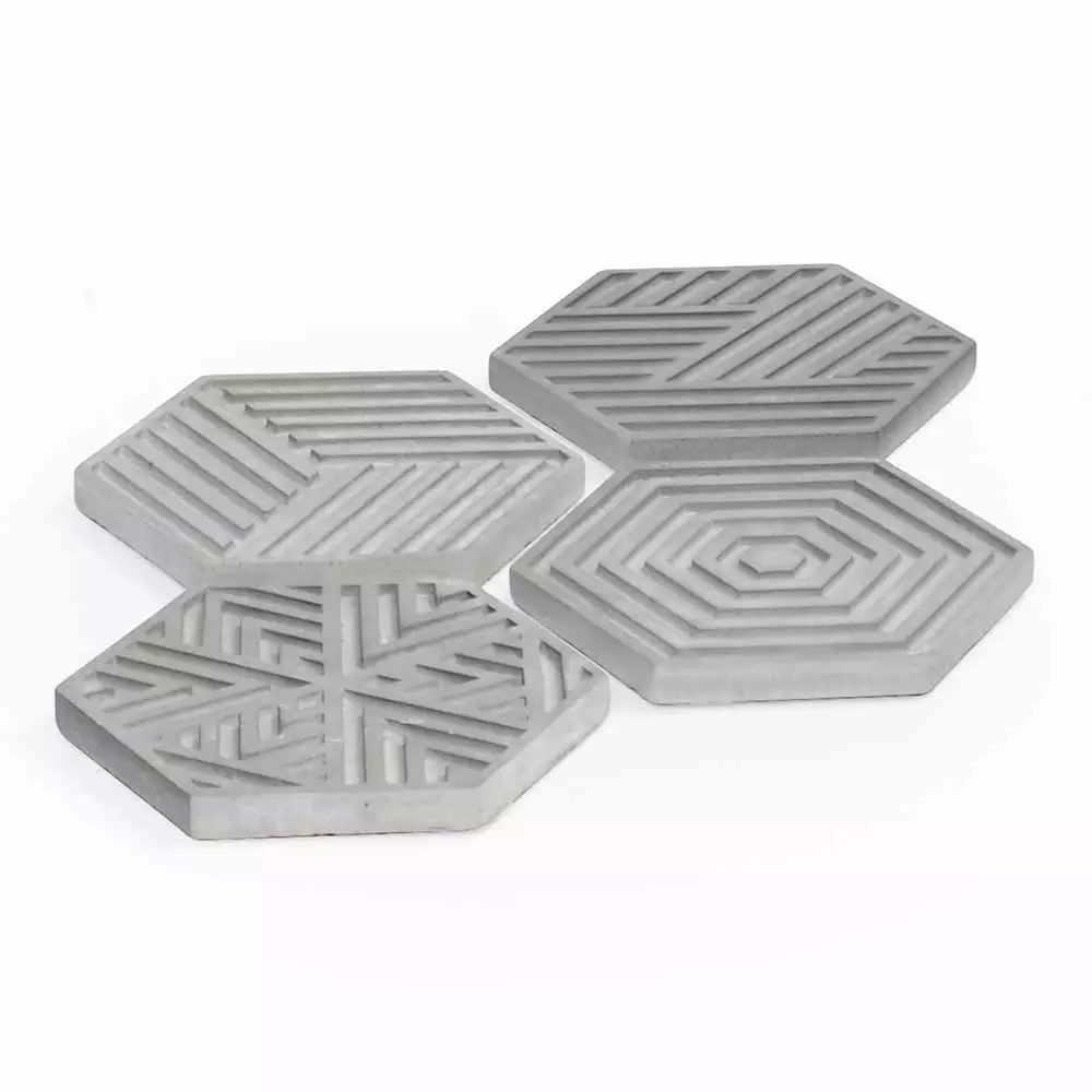 Kit Porta Copos Hexagonal Decorglass em Concreto 4 Peças