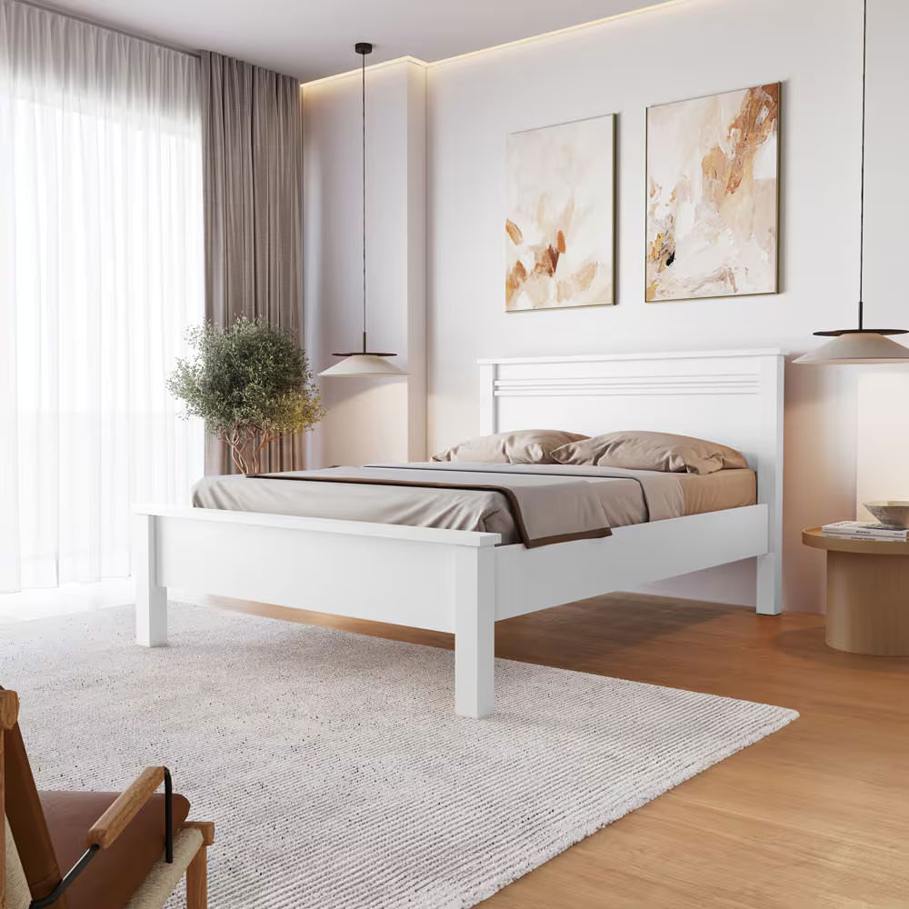 Cama de Casal Conquista Mel com Ripas Largas em MDF - 152cm de largura Branco