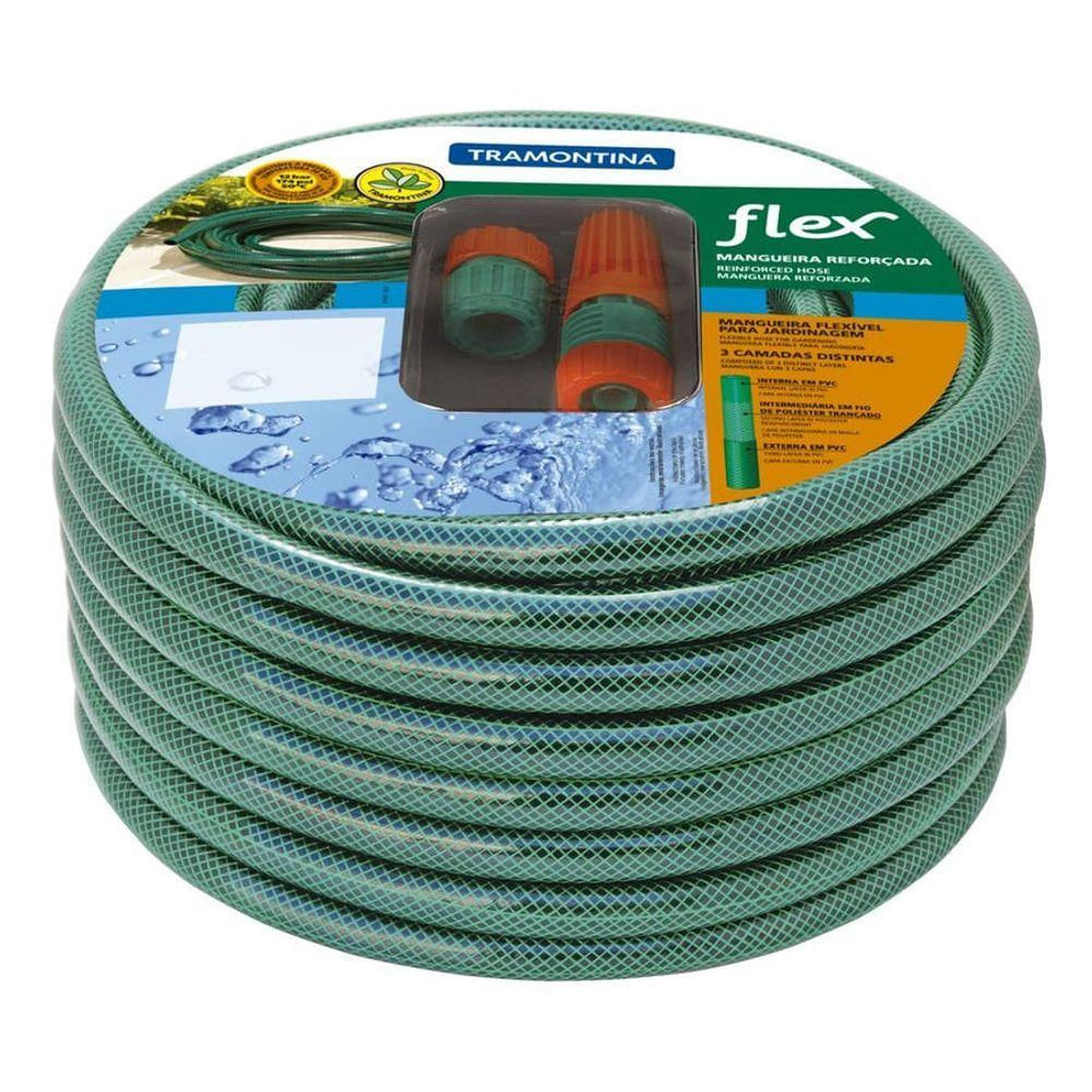 Mangueira 3 Camadas Flex Verde Pvc Com Engates Rosqueados E Esguicho 25m - Tramontina