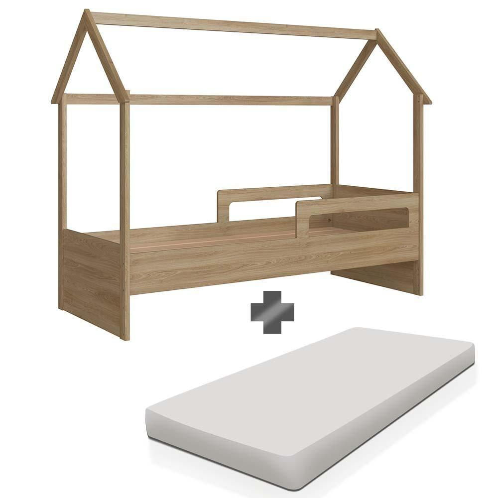 Cama Casinha Montessori Com Colchão Solteiro Aveiro Oak Sorriso Jm Móveis